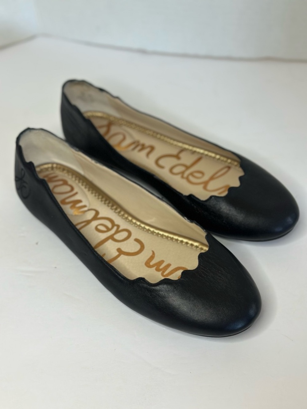 Sam Edelman Black Scalloped Edge Leather Ballet Flats 7.5